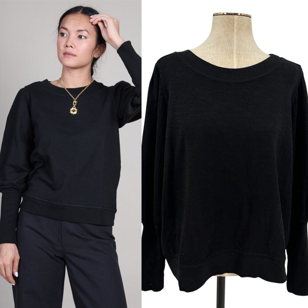 Apiece Apart Olimpio Sweatshirt Sweater Puff Sleeve Organic Cotton Black Size 2X